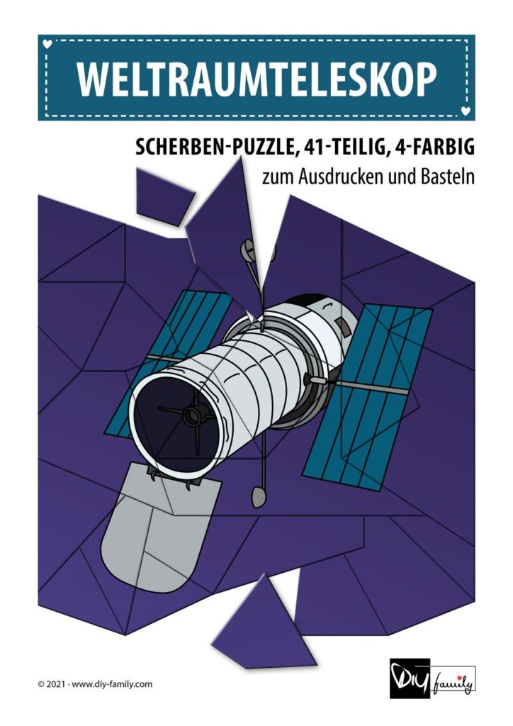 Weltraumteleskop – Scherben-Puzzle zum Ausdrucken und Ausschneiden