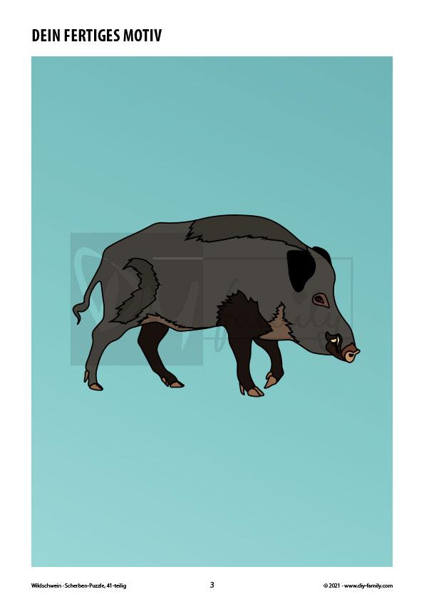 Wildschwein – Scherben-Puzzle zum Ausdrucken, Ausschneiden und Ausmalen