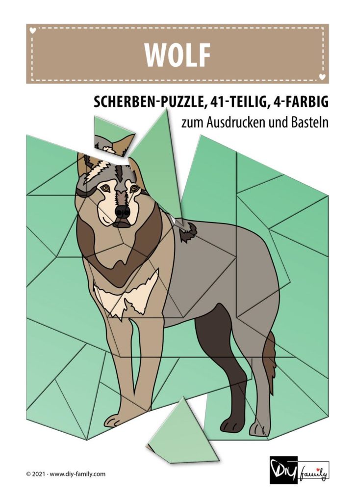 Wolf – Scherben-Puzzle zum Ausdrucken und Ausschneiden