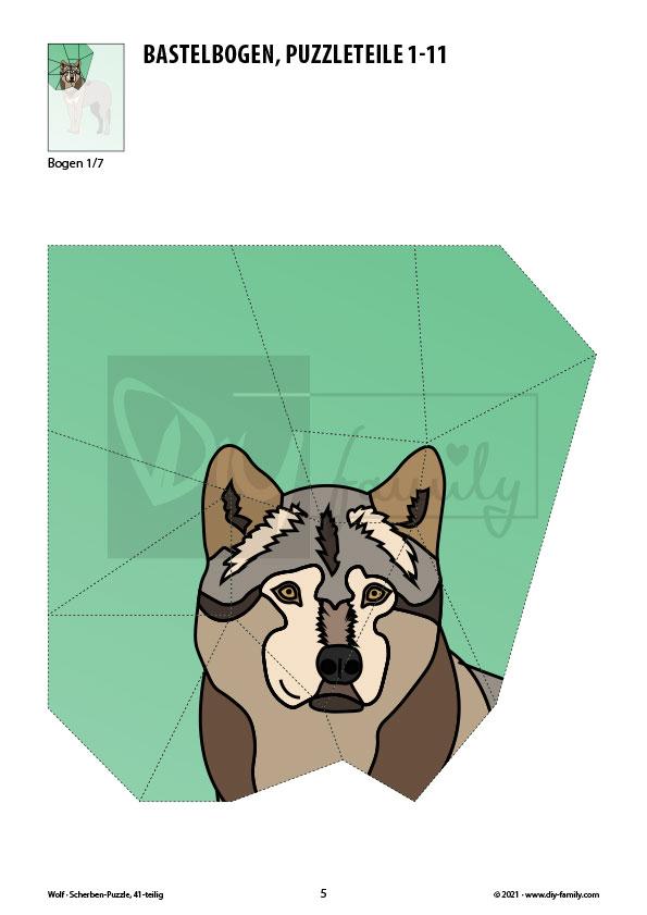 Wolf – Scherben-Puzzle zum Ausdrucken und Ausschneiden