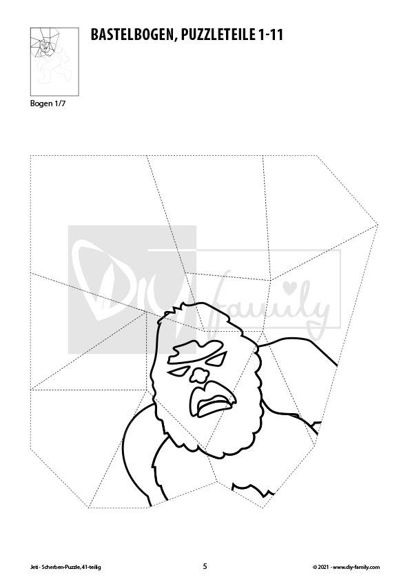Yeti – Scherben-Puzzle zum Ausdrucken, Ausschneiden und Ausmalen