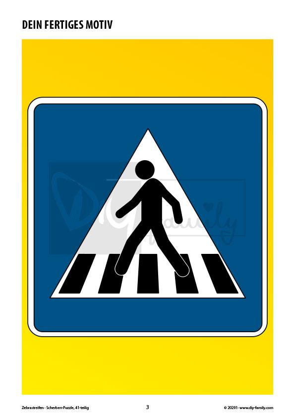 Zebrastreifen – Scherben-Puzzle zum Ausdrucken, Ausschneiden und Ausmalen