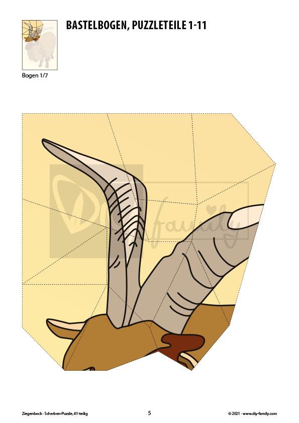 Ziegenbock – Scherben-Puzzle zum Ausdrucken und Ausschneiden