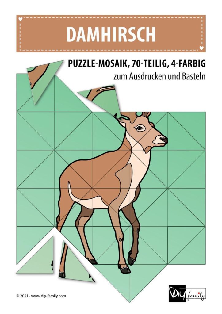 Damhirsch – Mosaikpuzzle zum Ausschneiden und Basteln
