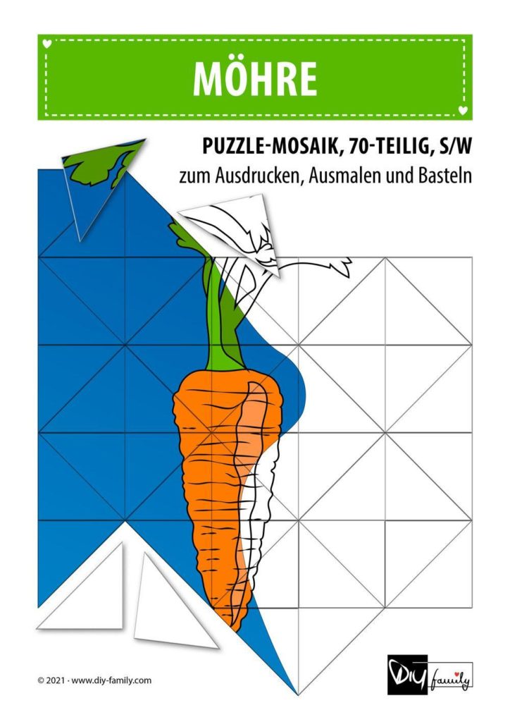 Möhre – Mosaikpuzzle zum Ausschneiden und Ausmalen