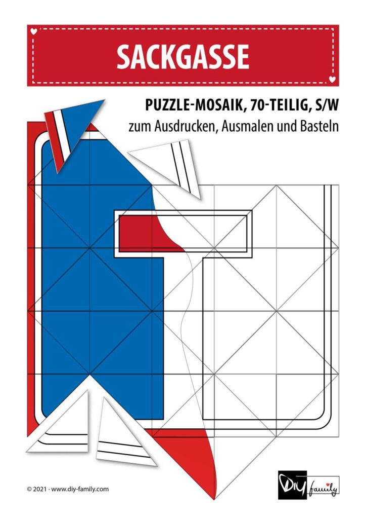 Sackgasse – Mosaikpuzzle zum Ausschneiden und Ausmalen