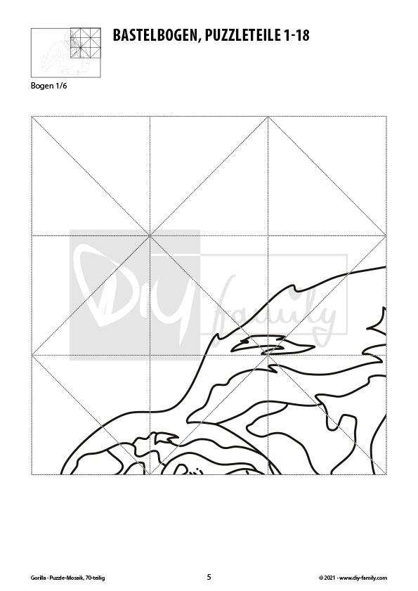 Gorilla – Mosaikpuzzle zum Ausschneiden und Ausmalen