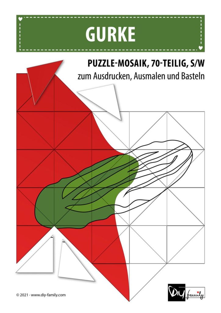 Gurke – Mosaikpuzzle zum Ausschneiden und Ausmalen