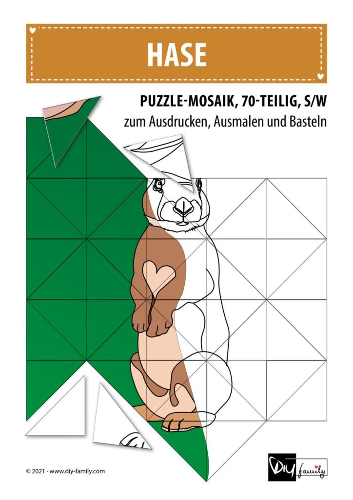 Hase – Mosaikpuzzle zum Ausschneiden und Ausmalen