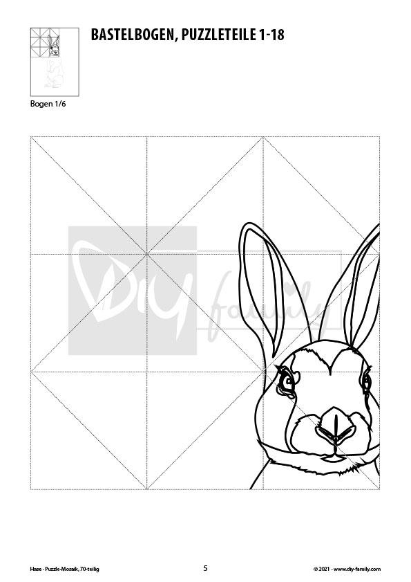 Hase – Mosaikpuzzle zum Ausschneiden und Ausmalen