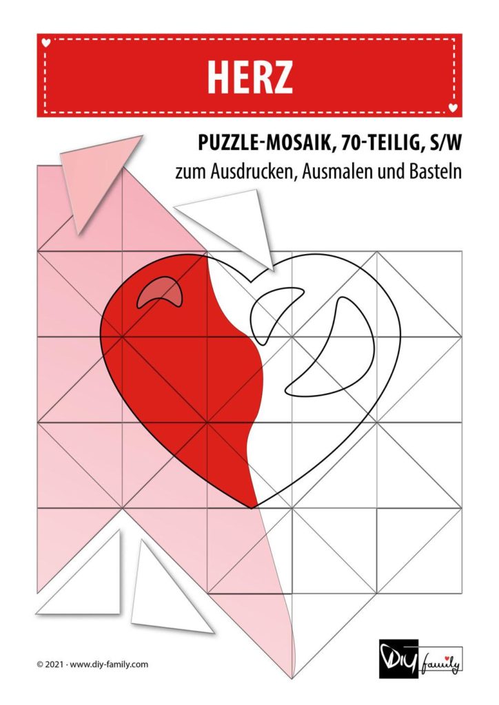 Herz – Mosaikpuzzle zum Ausschneiden und Ausmalen