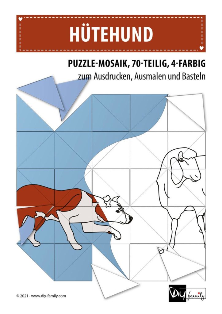Hütehund – Mosaikpuzzle zum Ausschneiden und Ausmalen