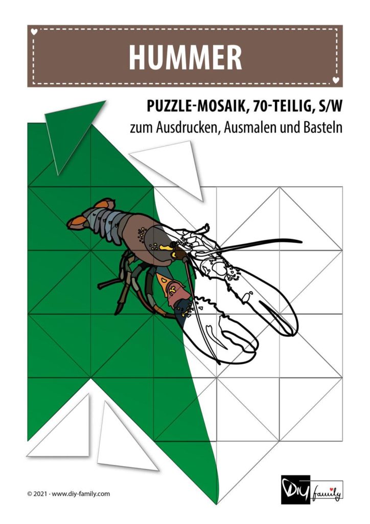Hummer – Mosaikpuzzle zum Ausschneiden und Ausmalen