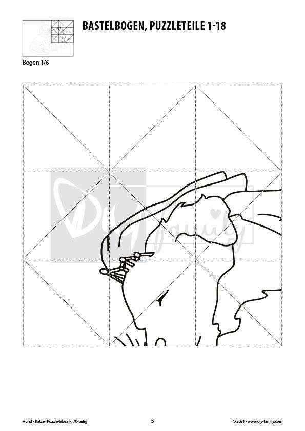 Hund Katze – Mosaikpuzzle zum Ausschneiden und Ausmalen