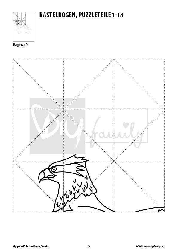 Hyppogreif – Mosaikpuzzle zum Ausschneiden und Ausmalen