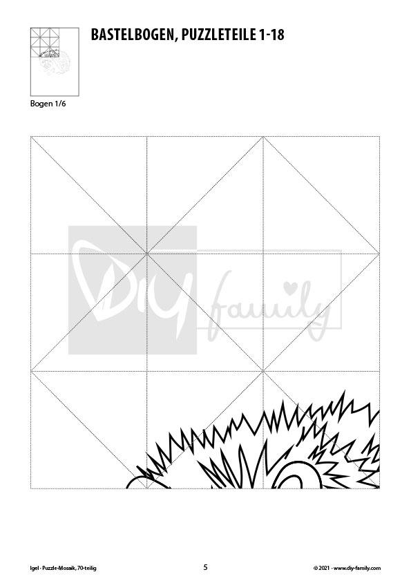 Igel – Mosaikpuzzle zum Ausschneiden und Ausmalen