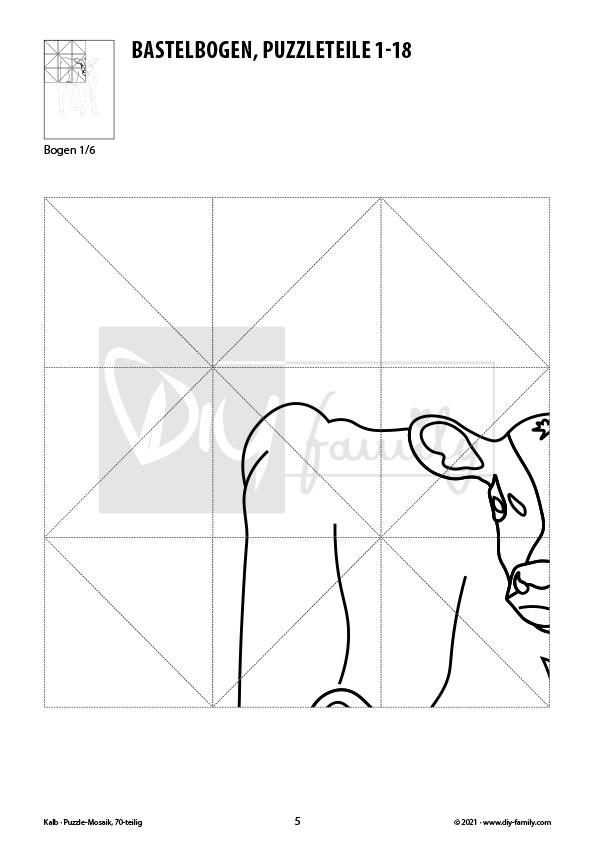 Kalb – Mosaikpuzzle zum Ausschneiden und Ausmalen