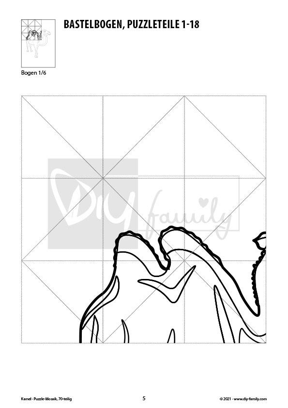 Kamel – Mosaikpuzzle zum Ausschneiden und Ausmalen