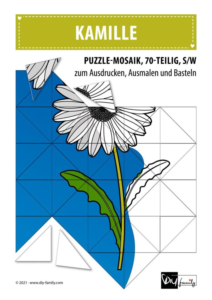Kamille – Mosaikpuzzle zum Ausschneiden und Ausmalen