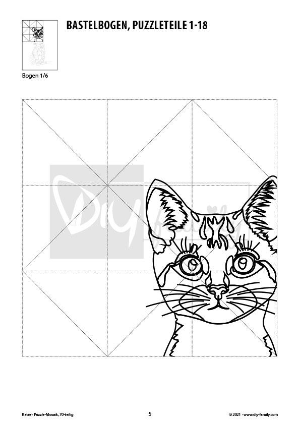 Katze – Mosaikpuzzle zum Ausschneiden und Ausmalen