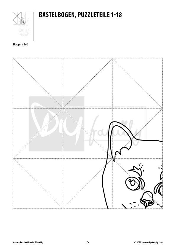Katze – Mosaikpuzzle zum Ausschneiden und Ausmalen