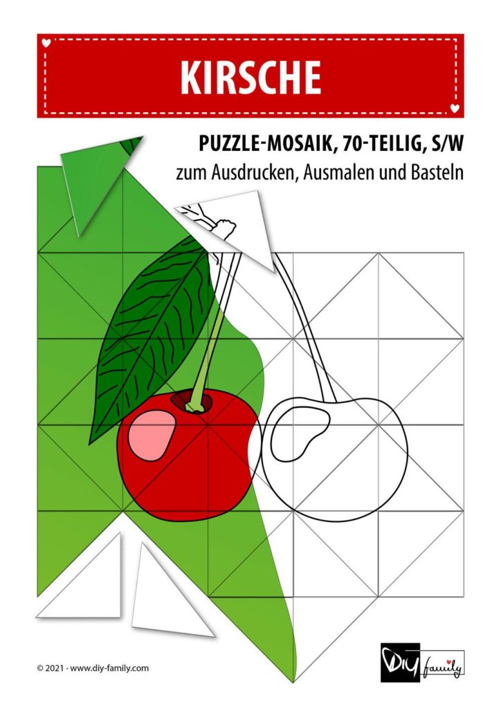 Kirsche – Mosaikpuzzle zum Ausschneiden und Ausmalen