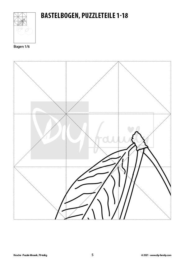 Kirsche – Mosaikpuzzle zum Ausschneiden und Ausmalen