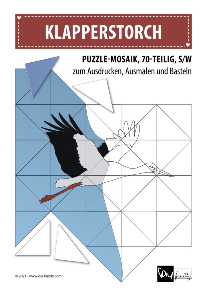 Klapperstorch – Mosaikpuzzle zum Ausschneiden und Ausmalen