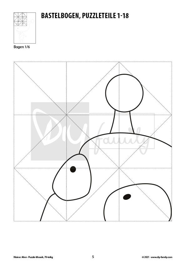 Kleiner Alien – Mosaikpuzzle zum Ausschneiden und Ausmalen