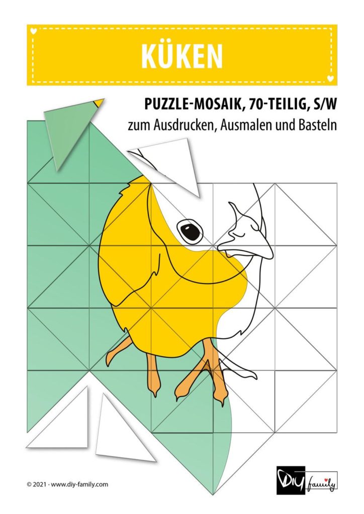 Küken – Mosaikpuzzle zum Ausschneiden und Ausmalen