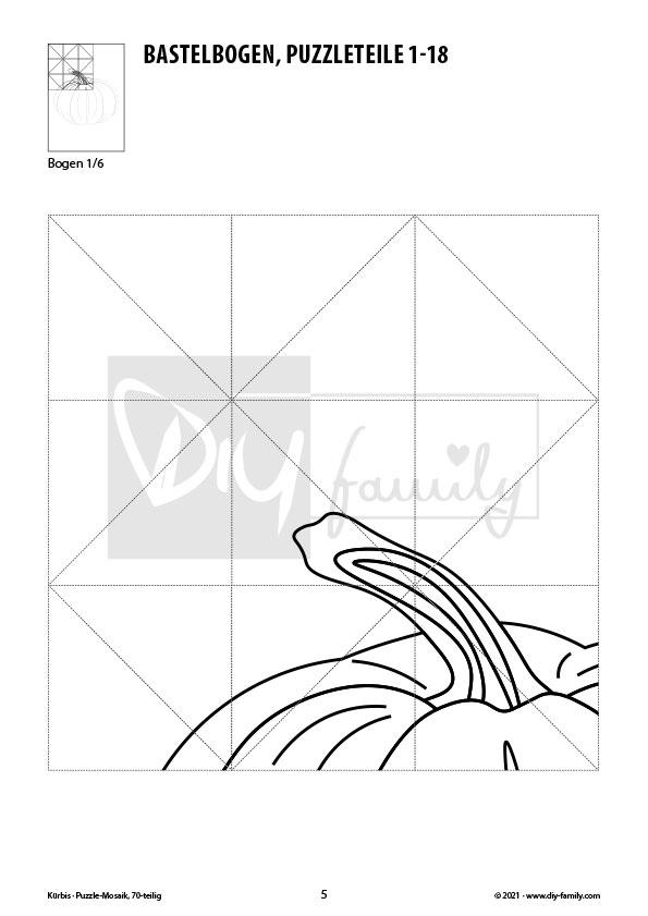 Kürbis – Mosaikpuzzle zum Ausschneiden und Ausmalen