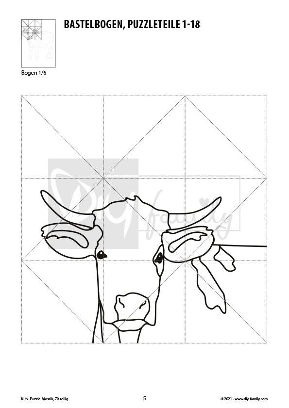 Kuh – Mosaikpuzzle zum Ausschneiden und Ausmalen