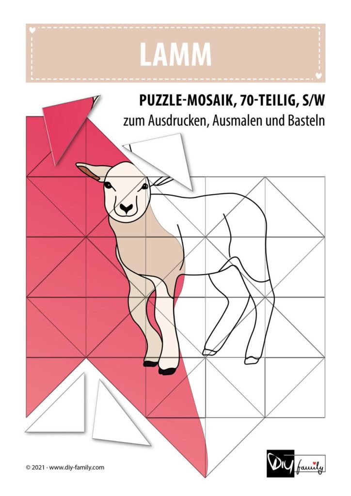 Lamm – Mosaikpuzzle zum Ausschneiden und Ausmalen