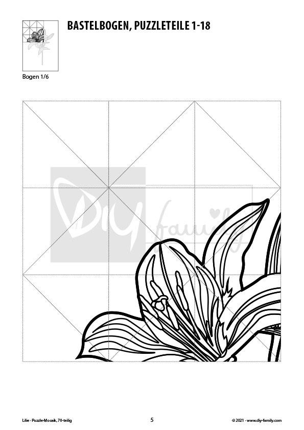 Lilie – Mosaikpuzzle zum Ausschneiden und Ausmalen