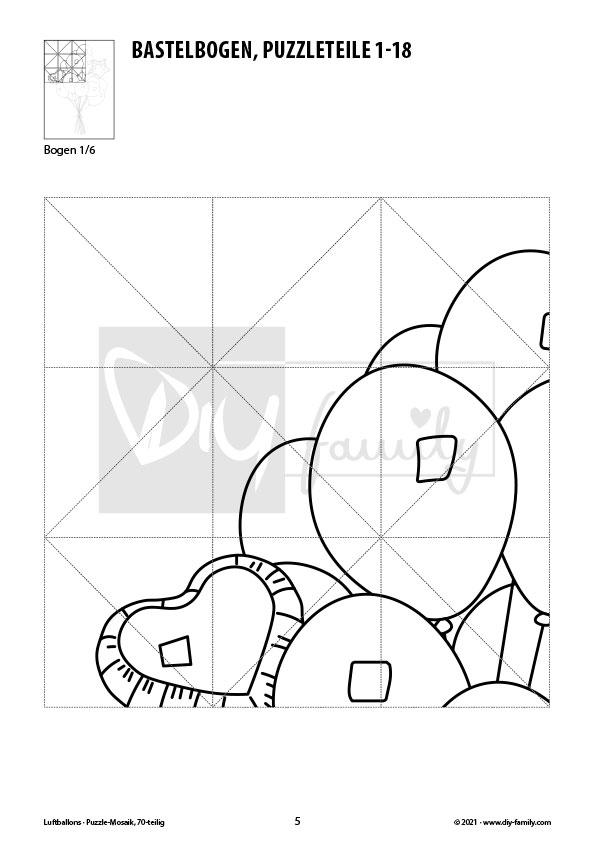 Luftballons – Mosaikpuzzle zum Ausschneiden und Ausmalen