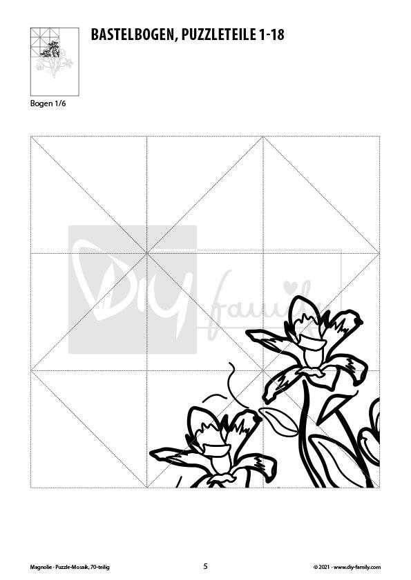 Magnolie – Mosaikpuzzle zum Ausschneiden und Ausmalen