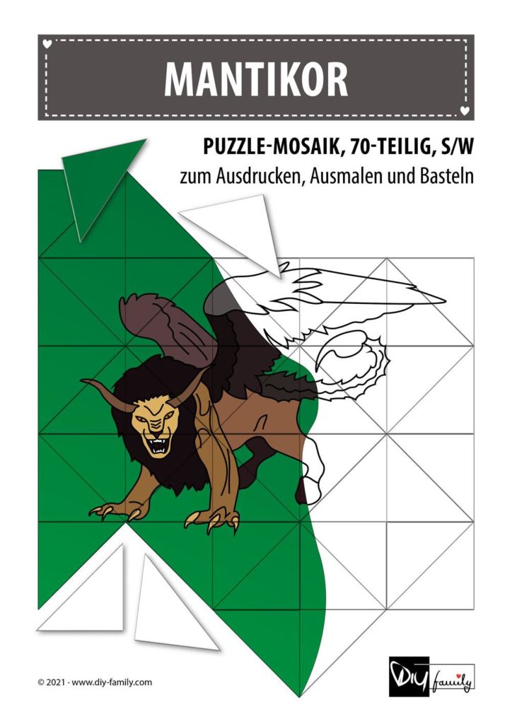 Mantikor – Mosaikpuzzle zum Ausschneiden und Ausmalen