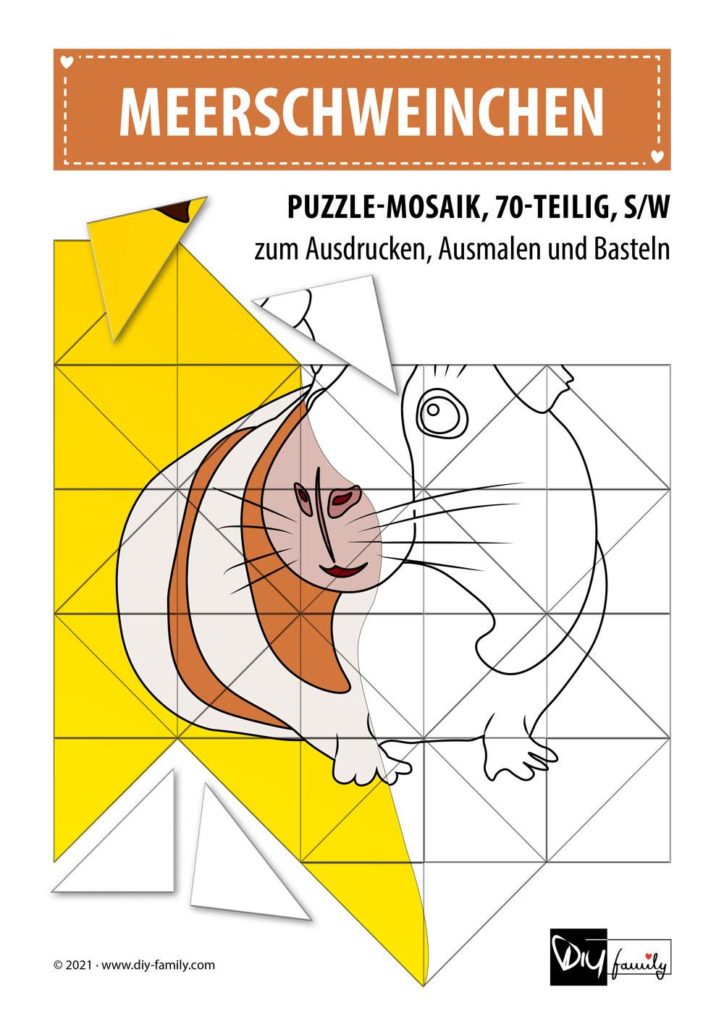 Meerschweinchen – Mosaikpuzzle zum Ausschneiden und Ausmalen