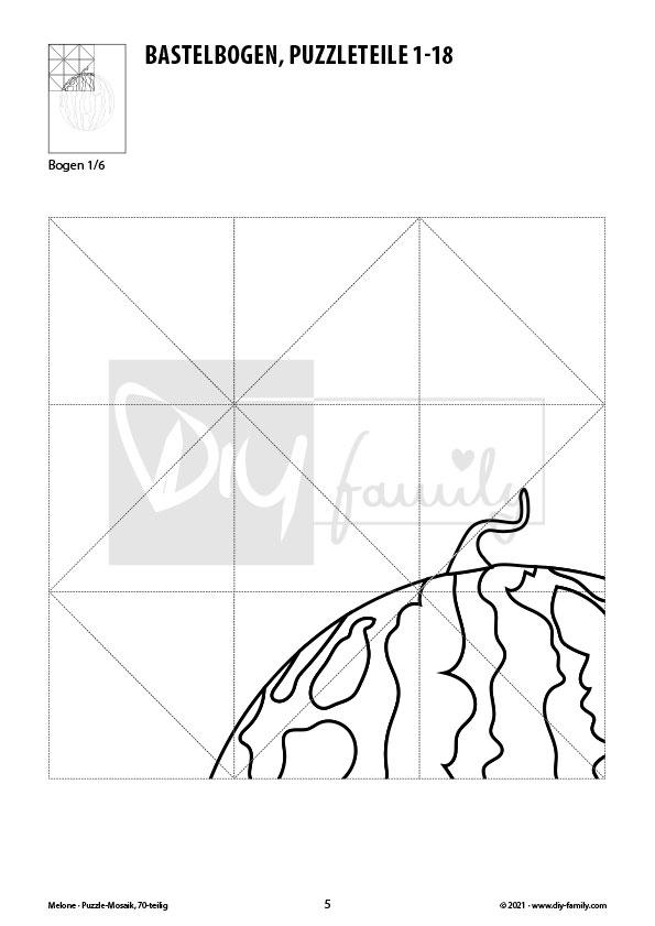 Melone – Mosaikpuzzle zum Ausschneiden und Ausmalen