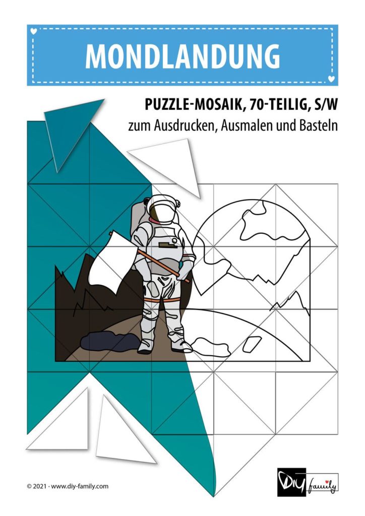 Mondlandung – Mosaikpuzzle zum Ausschneiden und Ausmalen