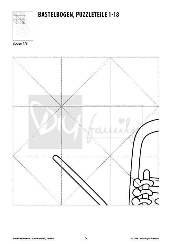 Musikinstrumente – Mosaikpuzzle zum Ausschneiden und Ausmalen