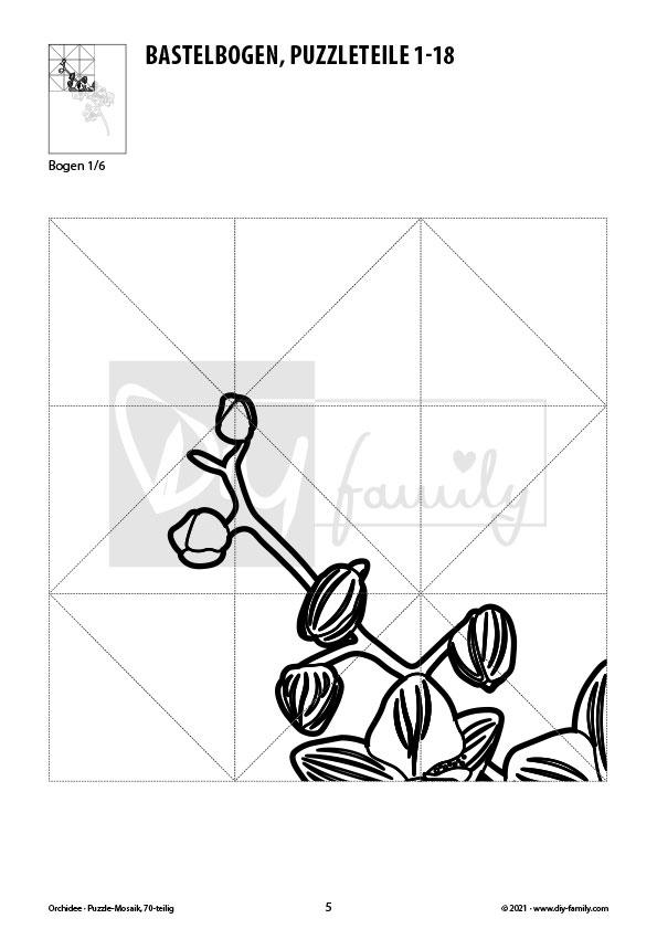 Orchidee – Mosaikpuzzle zum Ausschneiden und Ausmalen