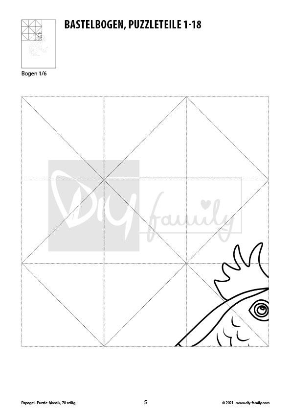 Papagei – Mosaikpuzzle zum Ausschneiden und Ausmalen