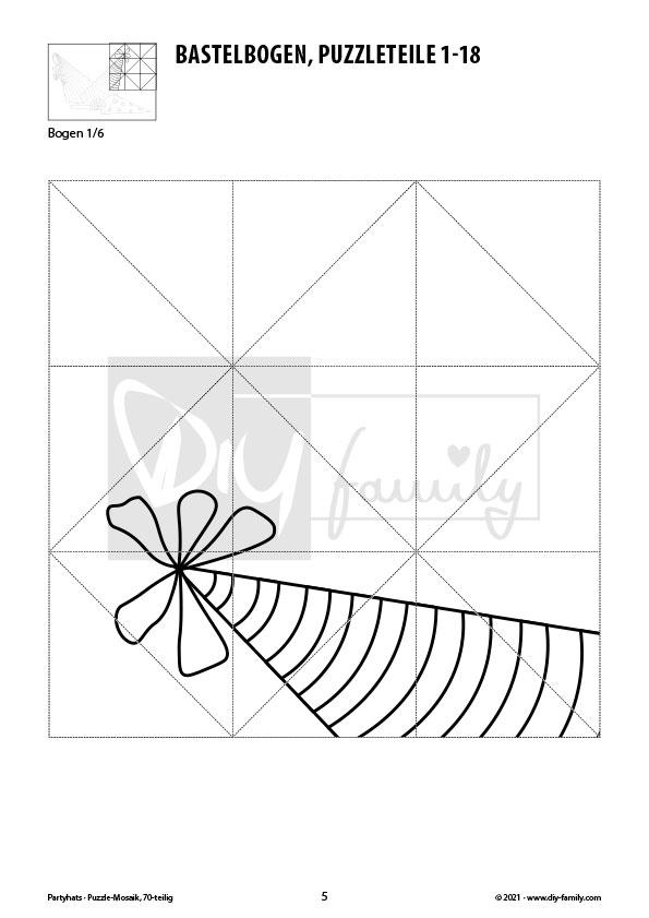 Partyhats – Mosaikpuzzle zum Ausschneiden und Ausmalen