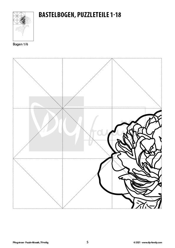 Pfingstrose – Mosaikpuzzle zum Ausschneiden und Ausmalen