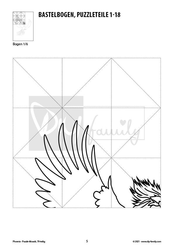 Phoenix – Mosaikpuzzle zum Ausschneiden und Ausmalen
