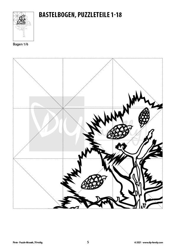 Pinie – Mosaikpuzzle zum Ausschneiden und Ausmalen
