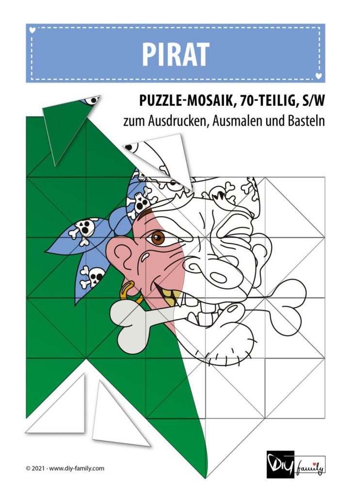 Pirat – Mosaikpuzzle zum Ausschneiden und Ausmalen