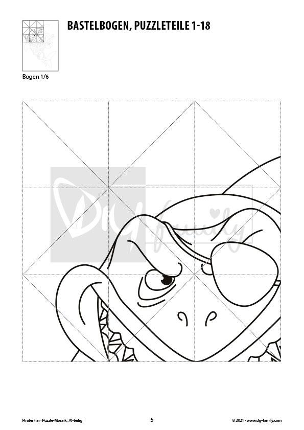 Piratenhai – Mosaikpuzzle zum Ausschneiden und Ausmalen