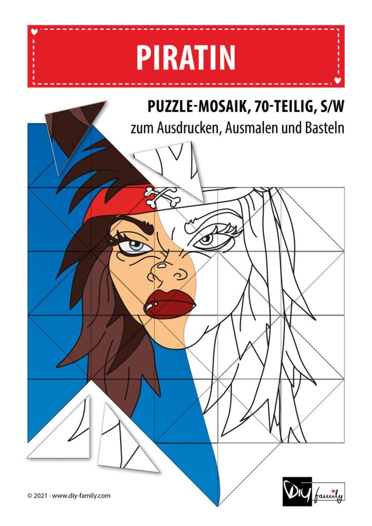 Piratin – Mosaikpuzzle zum Ausschneiden und Ausmalen